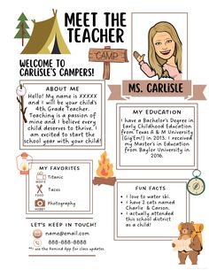 Make your teacher introduction next level. First impressions on parents and students are important and this editable Meet The Teacher sheet lets you customize this so you can create a professional welcoming tone to your classroom. Perfect for those teachers with a Camping/Campers themed classroom!Use this themed Meet the Teacher template as a great way to introduce yourself to your classroom community. Share an overview of your teaching experience and personal details to make a lasting impressio Teacher Introduction, Teacher Themes, Meet The Teacher Template, Teacher Templates, Introduce Yourself, Welcome Letters, Themed Classroom, Meet The Teacher, Teacher Notes