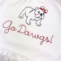 Go Dawgs  Georgia football  Girls tshirt can also be put on dress or other option just message - may be an up charge White Team Spirit T-shirt With Embroidered Graphics, White T-shirt With Embroidered Graphics For Game Day, White School Spirit T-shirt With Embroidered Graphics, White Embroidered School Spirit T-shirt, White T-shirt With Embroidered School Spirit Graphics, White T-shirt With Embroidered Graphics For School Spirit, White Embroidered Tops For School Spirit, Cute White T-shirt For Game Day, Go Dawgs