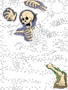 a drawing of a skeleton with hands coming out of it's mouth and another hand reaching for the ground