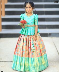 Lehenga Design For Kids Girl, Pattu Langa For Baby Girl, Kids Langa Jacket Designs, Pattu Langa Designs For Kids, Latest Pattu Pavadai Designs, Pavadai Sattai Designs Kids, Kids Langa Voni, Lehenga Blouse Designs For Kids