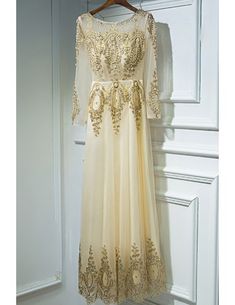 Long Sleeve Gown With Floral Embroidery For Banquets, Long Sleeve Dress With Gold Embroidery For Reception, Elegant Fitted Dress With Tonal Embroidery, Gold Embroidered Long Sleeve Gown, Gold Embroidered Gown With Long Sleeves, Elegant Long Sleeve Dresses With Tonal Embroidery, Elegant Dress With Tonal Embroidery For Festive Occasions, Fitted Long Sleeve Dress With Gold Embroidery, Elegant Festive Dress With Tonal Embroidery