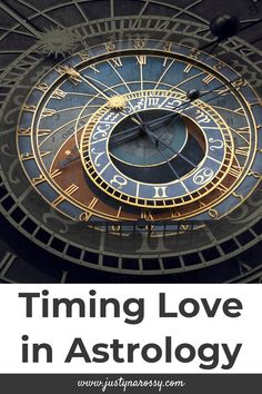 a large clock with roman numerals and the words, time love in astrology