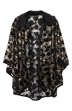 Add a glamorous finish to your ensemble with this luxurious cape topper, pieced together with geometric velvet accents and sequins. Open front Short sleeves 100% polyester Hand wash, line dry Imported Black Cape For Party, Velvet Cape, Velvet Accents, Swimwear Cover Ups, Front Open, Nordstrom Rack, Cape, Sequin, Cover Up