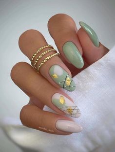 Gold And Sage Green Nails, Sage Green Wedding Nails For Bride, Sage Green Summer Nails, Sage Green Nail Designs, Sage Nails, Chloe Nails, Nail Growth Tips, Cheetah Nail Designs, Almond Nail Art