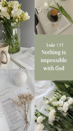 the words luke 1 31, nothing is impossible with god are displayed in three different pictures