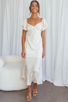 Park Avenue Flutter Sleeve Side Split Midi Dress Ivory by Selfie Leslie Ivory Midi Dress, Side Dress, Shower Dresses, Park Avenue, It Girl, Side Split, Flutter Sleeves, Dress Romper, Tulle Dress