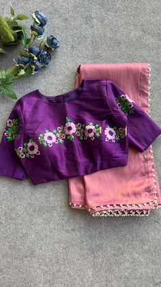 Pink Tissue Saree, Machine Embroidery Designs For Blouse, Embroidery Work Blouse, Blue Blouse Designs