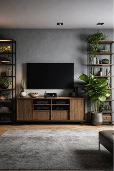 Living room design with plants and natural elements Masculine Apartment, Collection Shelf, Kitchen Cabinet Inspiration, Room Designer, Rustic Kitchen Cabinets, Unique Furniture Pieces, Kitchen Cabinet Styles, Dream Living, Living Room Design