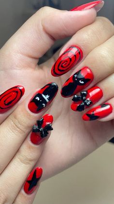 #nails Funky Retro Nails, Lumpy Space Princess Nails, Tower Of Terror Nails, Ruby Gloom Nails, Persona 5 Nails, Inosuke Nails, Red Spooky Nails, Pucca Nails