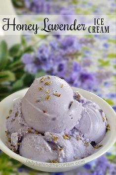 honey lavender ice cream in a white bowl