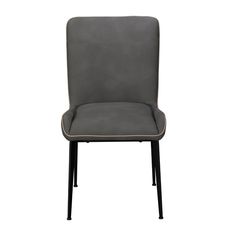 a gray leather chair with black legs