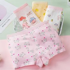 4-piece Panties for Girl - PrettyKid Pink Cotton Kawaii Sets, Kawaii Cotton Summer Sets, Kawaii Cotton Sets For Spring, Kawaii Summer Sets, Kawaii White Cotton Sets, Pink Cotton Sets With Cartoon Print, Pink Cotton School Sets, Multicolor Cotton School Sets, Stretch Pink Cotton Sets