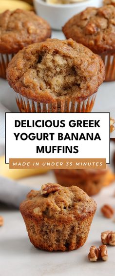 Image for Delicious Greek Yogurt Banana Muffins Healthy Banana Sweets, Oats And Greek Yogurt Recipes, Recipes That Use Plain Greek Yogurt, Using Greek Yogurt In Recipes, Healthy Pumpkin Muffins Greek Yogurt, Banana Oat Greek Yogurt Muffins, Banana Greek Yogurt Recipes, Recipes That Use Greek Yogurt, Healthy Yogurt Desserts