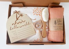 Our Baby Gift Boxes come with the cutest gifts for every newborn. Each box includes: - Premium Ultra soft sherpa blanket - Wooden Birth Annoucement Disc - Wooden Baby Rattle - Wooden Baby Brush - Super soft Muslin Swaddle - Gift Box Rattle is display item only and not to be used as a toy. Keep out of the hands of children. Wooden Baby Rattle, Birth Announcement Gifts, Photo Frame Ornaments, Christmas Photo Frame, Canvas Wall Hanging, Baby Gift Box, Lunch Box Bag, Muslin Swaddle, Personalized Towels