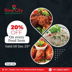 an ad for dine city on every food item, which includes rice and chicken