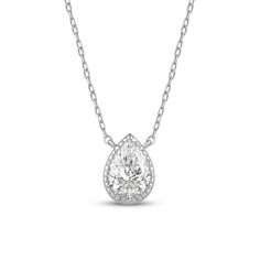 This solitaire necklace gives your daily outfits a subtle shine and style boost. The white gold necklace chain holds a cool white gold bezel in a teardrop shape adorned with quadrilateral cut-outs on the side. It holds teardrop-shaped diamond framed with delicate and dainty milgrain detailing. Luxury White Gold Solitaire Necklace Pear-shaped, Gold Necklace Chain, White Gold Necklace, Solitaire Necklace, Diamond Frame, Solitaire Necklaces, White Gold Necklaces, Gold Chain Necklace, Lab Created Diamonds