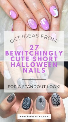 Get inspired by 27 cute and stylish short Halloween nail designs that are perfect for stealing the spotlight this spooky season🎃👻 Short Diy Halloween Nails, Short Nail Spooky Designs, Halloween Short Dipped Nails, Round Nails Halloween, Halloween Designs Short Nails, Short Round Nails Halloween, Halloween Manicure Ideas Short, Halloween Gel Overlay, Halloween Nails Ideas Simple