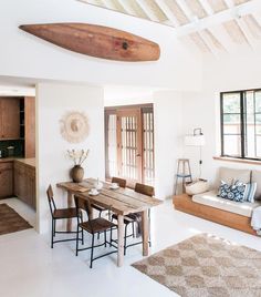 a living room filled with furniture and a wooden table