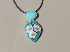 Cloisonne enamel floral necklace  with turquoise stone and with 50 cm Faux Leather necklace - Fine silver jewelry is the best gift for any occasion: birthday, anniversary, back to school, bachelorette party, bridal shower, prom... This pendnt can make you look super elegant on holidays like Christmas, Easter, Halloween, Lunar new year, St. Patrick day, Thanksgiving, Valentine' s Day. This jewelry is 100 % handmade by me in my studio. The technique is called Cloisonne enamel which is well known i Faux Leather Necklace, Cloisonne Enamel Jewelry, Cloisonne Jewelry, Cloisonne Earrings, Georgian Jewelry, Jewellery Art, Unique Pendant Necklace, Artisan Necklace, Fine Silver Jewelry