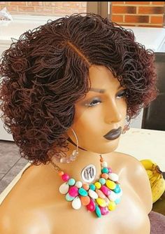 Made with a 2x4 closure lace Hair root black Color in the picture 99j Length:8 inches Curly tips Short Tiny Braids, Updo Wigs, Tiny Braids, Twist Wigs, Curly Tips, Vacation Hair, Twist Updo, Afro Twist, Quick Braided Hairstyles