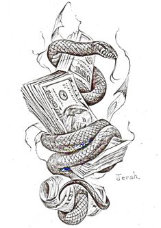 a drawing of money and snakes in the air