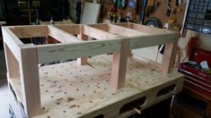 the workbench is being built and ready to be worked on