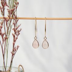 "KEYWORDS: rose quartz dangle drop earrings, genuine rose quartz earrings, crystal girly earrings, 14k gold and rose quartz DESCRIPTION: Introducing \"Open Your Heart\" - the stunning pair of 14k gold dangle earrings that are sure to take your breath away! Featuring a gorgeous rose quartz teardrop pendant, these earrings are the perfect addition to any jewelry collection. The soft, delicate pink hue of the rose quartz is said to promote love, compassion, and inner peace. And when combined with t Pink Minimalist Teardrop Earrings, Rose Gold Dangle Earrings With Rose Quartz, Rose Gold Rose Quartz Drop Earrings, Rose Quartz Teardrop Earrings For Gift, Girly Earrings, Heart Rose Quartz, Peach Jewelry, Your Heart, Mystic Quartz