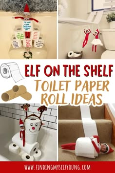 Really easy elf ideas using only toilet paper! Never underestimate the power of toilet humour and the humble toilet paper roll. Toilet Paper Roll Ideas, Elf On The Shelf Toilet, Snowman Gift Tags, Elf Is Back Ideas, Thanksgiving Napkin Folds, Shelf Toilet, Paper Napkin Folding