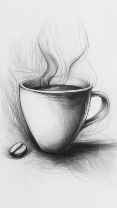 a drawing of a coffee cup with steam rising out of it