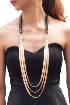 Add this #elegant piece to your collection, and you will never regret doing so! Take a look at this #beautiful leather and gold chain multi-layered midline #necklace that comes in different colors. Spice things up! Make a fashion upgrade! Power Jewelry, Multi Layered Necklace, Minimalist Women, Never Regret