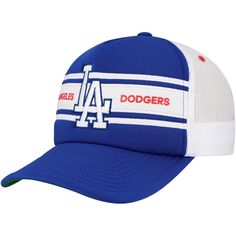 the los angeles dodgers baseball cap is shown in blue and white with stripes on it