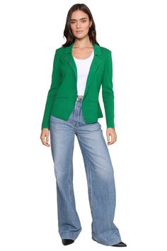 Stay on trend with the oh-so-stylish Tia Blazer by Central Park West! This blazer features a super soft sweater material, a fitted silhouette, button details, and a gorgeous collar detail that levels up any outfit! Model is 5'10" and wearing a size XS, 55% Acrylic, 25% Cotton, Machine wash cold, Hang or line dry, Chic Tailored Cardigan For Fall, Tailored Chic Cardigan For Fall, Stretch Button-up Outerwear For Work, Green Fitted Blazer For Fall, Winter Fitted Notch Lapel Cardigan, Fitted Green Blazer For Fall, Winter Fitted Cardigan With Notch Lapel, Trendy Single-breasted Cardigan For Work, Fitted Notch Lapel Cardigan For Winter