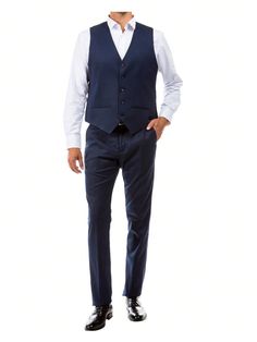 Upgrade your formalwear with our Men's Vest & Dress Pants Set. Featuring a sleek vest and tailored dress pants, this set is perfect for weddings, business events, or any special occasion. Made from high-quality materials for comfort and durability.

VEST DETAILS:
Solid
Five Button Closure
Two Side Pockets
Interior Pockets

PANTS DETAILS: 
Solid
Modern Fit
Performance Stretch
Unhemmed / Open BottomMens Fashionable Business Tailored Fit Vest & Pants 2pcs/Set Navy Work  Long Sleeve Fabric Plain  No Tuxedo Style Business Vest Sleeveless, Sleeveless Tuxedo Vest For Business, Elegant Groom's Suit With Welt Pockets, Classic Sleeveless Business Sets, Business Casual Tuxedo Sets In Suiting Fabric, Formal Sleeveless Vest With Welt Pockets, Slim Fit Professional Three-piece Suit, Professional Slim Fit Three-piece Suit, Professional Three-piece Slim Fit Suit