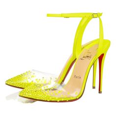 Christian Louboutin Spikaqueen 100 Yellow Pvc Ankle Strap Sandal Heel Pump 35 ********** Christian Louboutin ********** Brand: Christian Louboutin Size: 35 (Know Your Louboutin Size) Name: Spikaqueen Color: Yellow Style: Pointed Toe Pump Style#: 1200963 Material: Pvc / Fluo Mat Pointed Front Toe Pvc Toe With Neon Yellow Crystals Standing On A 100mm Heel Yellow Fluorescent Neon Matte Leather Material Adjustable Buckle Ankle Strap Thin Back Heel Classic Red Leather Sole Brand New In Box, Comes Wit Yellow Crystals, Louboutin Online, Dr Shoes, Ankle Strap Sandals Heels, Christian Louboutin Heels, Pumps Heels Stilettos, Louboutin Shoes, Neon Yellow, Ankle Strap Sandals