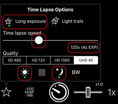 the time lapse options are highlighted in red