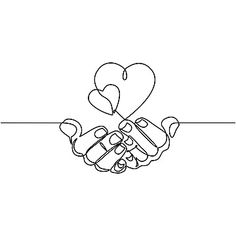 a continuous line drawing of two hands holding a heart