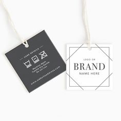 a black and white label with the words brand on it next to a tag that says, logo or name here