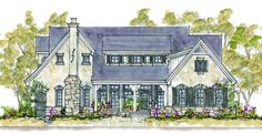 this is an artist's rendering of the front elevation of these country house plans