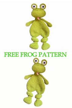 two stuffed animals with the words free frog pattern on them and an image of a green frog