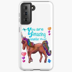 a phone case with an image of a unicorn on the front and back cover that says, you are amazing