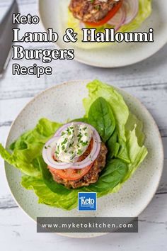 keto lamb and halloui burgers recipe on a plate with lettuce