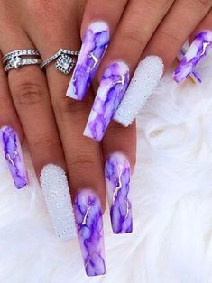 Purple Nail Art, Purple Acrylic Nails, Long Acrylic Nail Designs, Purple Nail Designs, Cute Acrylic Nail Designs, Dope Nail Designs, Coffin Shape Nails, Long Acrylic Nails Coffin, White Nail