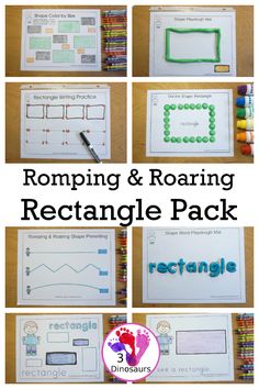 different images of writing and reading rectangles with the text, romping & roaring rectangle pack