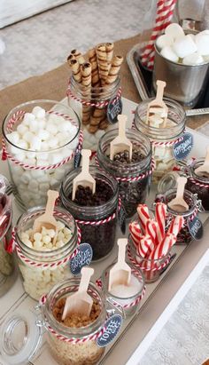 an assortment of desserts and candies on a tray