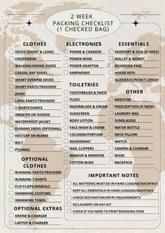 the packing checklist is shown in this image