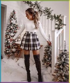 Winter fashion can be cozy and stylish, and a midi skirt is a great way to achieve both. This blog Winter Date Outfits, Trendy Christmas Outfits, Stylish Winter Outfits, Shein Outfits, Plaid Skirt, Date Outfits, Fall Fashion Outfits, Winter Fashion Outfits, Thigh High