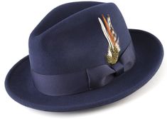 Pinch Front Fedora Feather Accent Wool Felt Adds Extra to the Warmth and Comfort More Colors Available HAT SIZE US(INCHES) S 6 3/4 - 6 7/8 21 1/8 - 21 1/2 M 7 - 7 1/8 21 7/8 - 22 1/4 L 7 1/4 - 7 3/8 22 5/8 - 23 XL 7 1/2 - 7 5/8 23 1/2 - 23 7/8 2XL 7 3/4 - 7 7/8 24 1/4 - 24 5/8 3XL 8 25+ Measuring Tips Place measuring tape around your head right above your ear, across the mid-forehead, completely circling your head. Hold the tape firmly, but not too tightly. Basically, you need to measure your he Classic Adjustable Blue Fedora, Luxury Blue Flat Brim Fedora, Blue Fedora Hat, Luxury Gentleman’s Fedora With Flat Brim, Expensive Suits, Men's Fedoras Hats Over $275.00, Mens Dress Hats, Fedora Hat Men, 5 Star Review