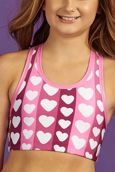 Harper Sports Bra in Heart You Heart Graphic, Racerback Sports Bra, Swim Shop, Heart Eyes, Bra And Panty Sets, Holiday Collection, Mix Match, Mansion, Stretch Fabric