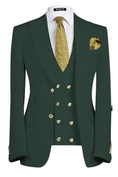 Boris Bespoke Dark Green Three Pieces Peaked Lapel Business Men Suits Elegant Green Sets With Suit Collar, Elegant Fitted Green Blazer, Classic Green Suiting Fabric Sets, Green Fitted Sets For Formal Occasions, Tailored Dark Green Business Suit, Fitted Green Suit For Office, Green Suit With Suit Collar, Semi-formal Green Three-piece Suit With Suit Collar, Green Single Breasted Business Suit Set