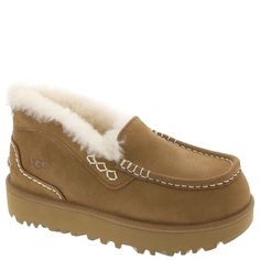 PRICES MAY VARY. Suede upper 17mm sheepskin lining 17mm UGGplush wool sockliner Sugarcane EVA outsole 1.75" platform height Ugg Slippers, Womens Uggs, Ugg Boots, Chestnut, Special Features, Slippers, For Free, Wool, Boots